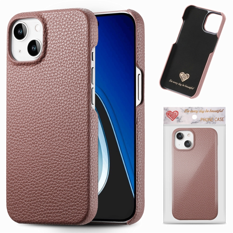 

For iPhone 15 Plus Litchi Oil Edge Leather Back Phone Case(Jujube Apricot)