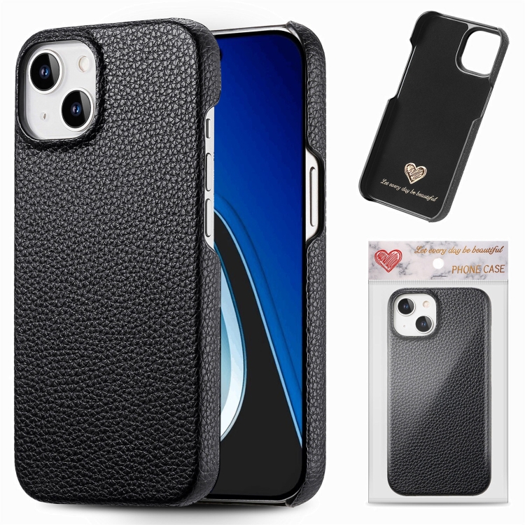 

For iPhone 15 Plus Litchi Oil Edge Leather Back Phone Case(Black)