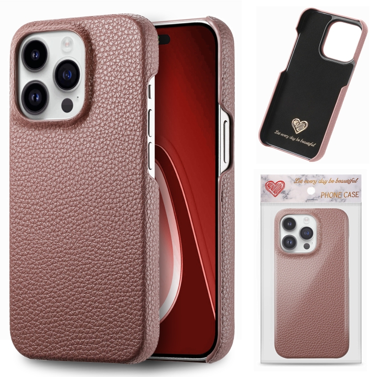 

For iPhone 15 Pro Litchi Oil Edge Leather Back Phone Case(Jujube Apricot)