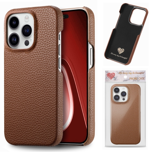 

For iPhone 15 Pro Litchi Oil Edge Leather Back Phone Case(Brown)