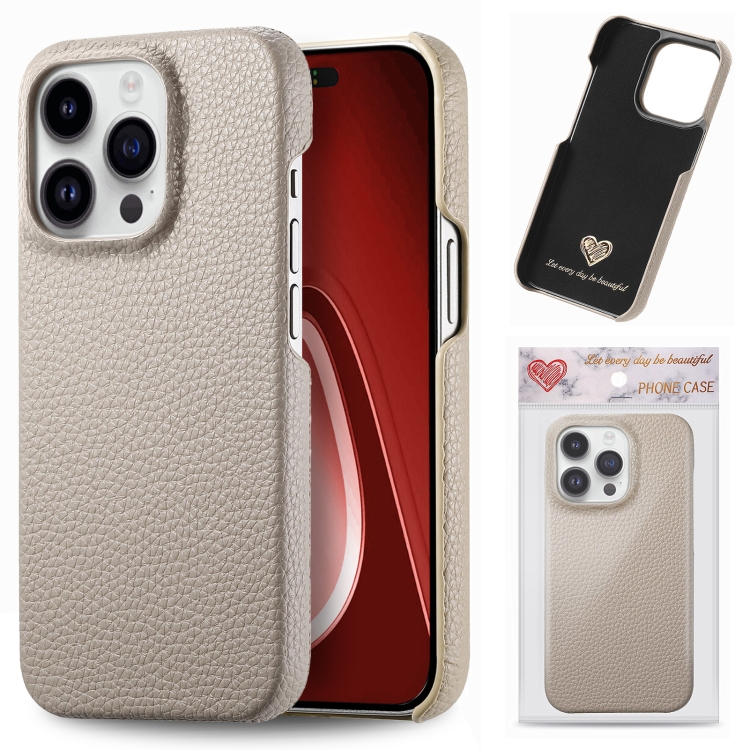

For iPhone 15 Pro Litchi Oil Edge Leather Back Phone Case(Khaki)