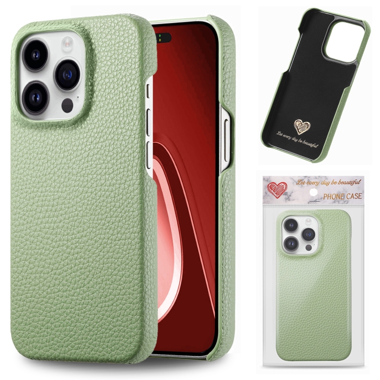 

For iPhone 15 Pro Max Litchi Oil Edge Leather Back Phone Case(Tea Green)