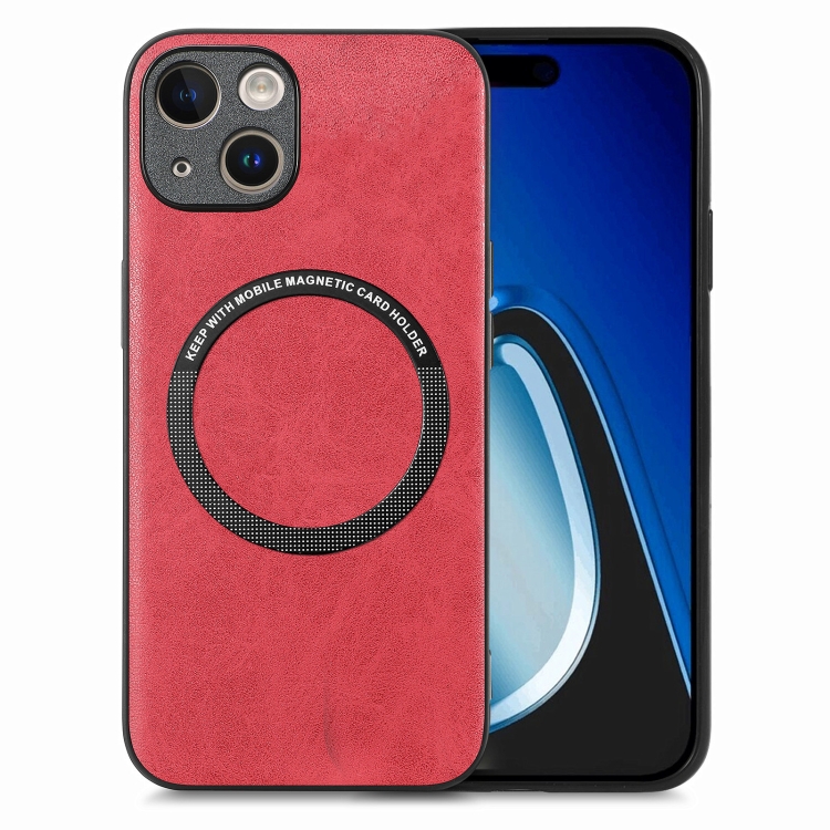 

For iPhone 15 Solid Color Leather Skin Back Phone Case(Red)