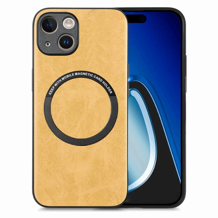 

For iPhone 15 Solid Color Leather Skin Back Phone Case(Yellow)