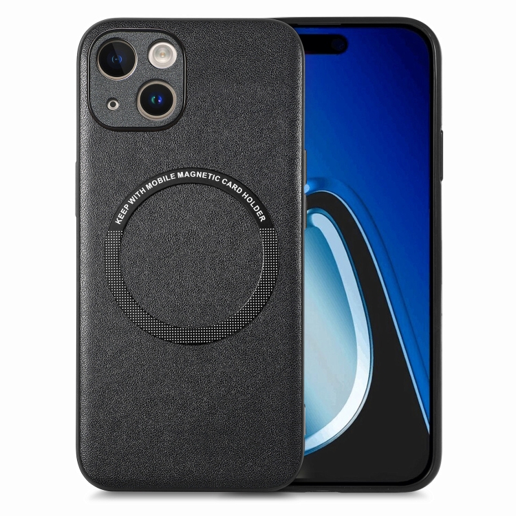 

For iPhone 15 Plus Solid Color Leather Skin Back Phone Case(Black)