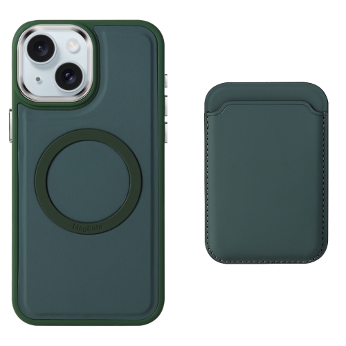 

For iPhone 15 Plus Imitation Liquid Skin Feel Plating Magsafe Card Bag Phone Case(Green)