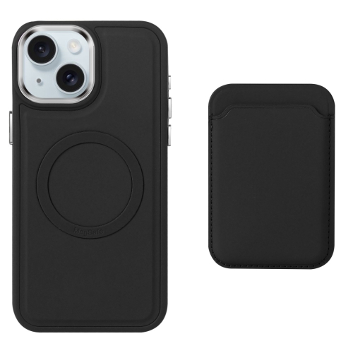 

For iPhone 15 Pro Max Imitation Liquid Skin Feel Plating Magsafe Card Bag Phone Case(Black)