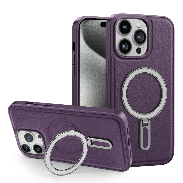 

For iPhone 15 Plus Shield MagSafe Magnetic Holder Phone Case(Purple)