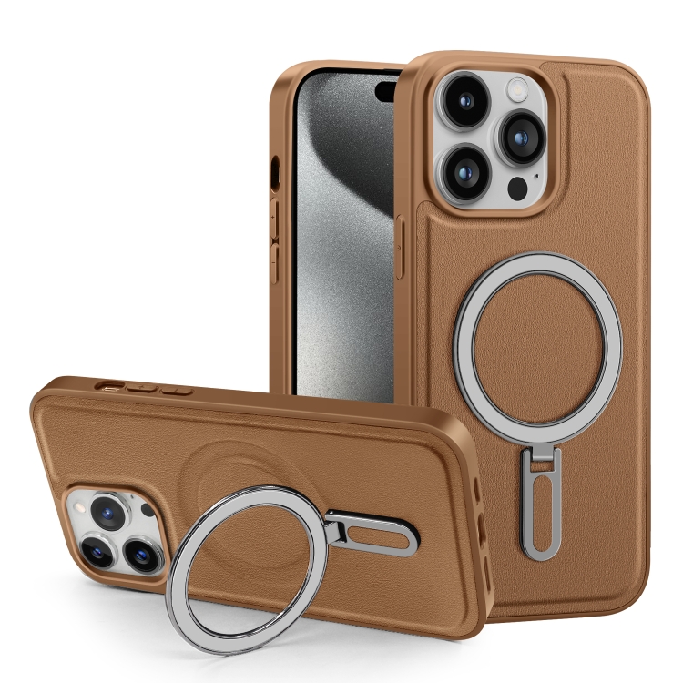

For iPhone 15 Shield MagSafe Magnetic Holder Phone Case(Brown)