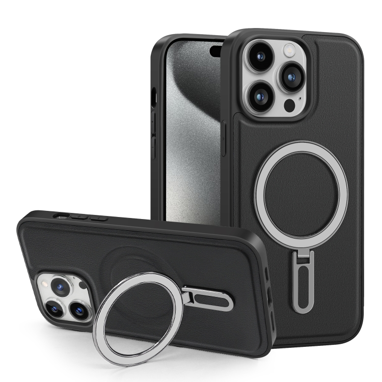 

For iPhone 15 Shield MagSafe Magnetic Holder Phone Case(Black)