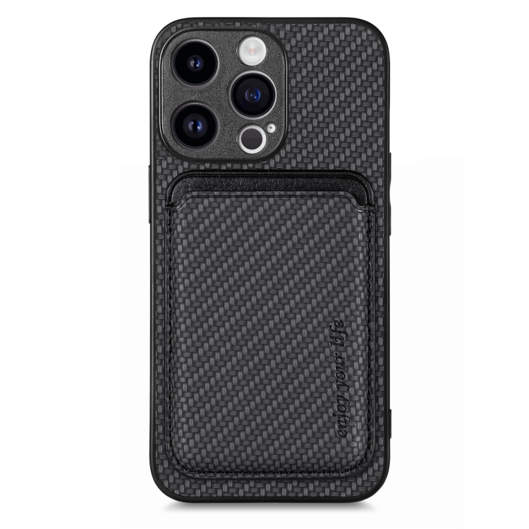 

For iPhone 15 Pro Carbon Fiber Leather Card Magsafe Phone Case(Black)