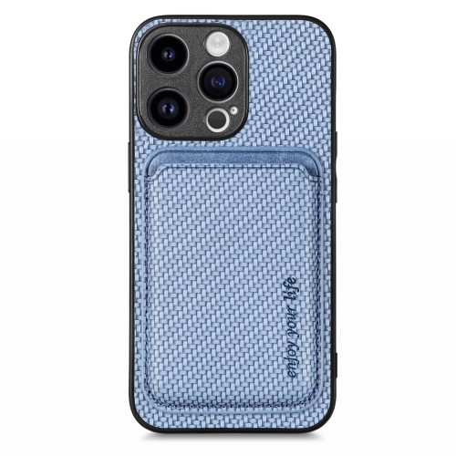 

For iPhone 15 Pro Carbon Fiber Leather Card Magsafe Phone Case(Blue)