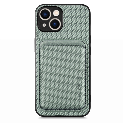 For iPhone 15 Plus Carbon Fiber Leather Card Magsafe Phone Case(Green) lazarr islim case для samsung galaxy tab 3 7 0 красный