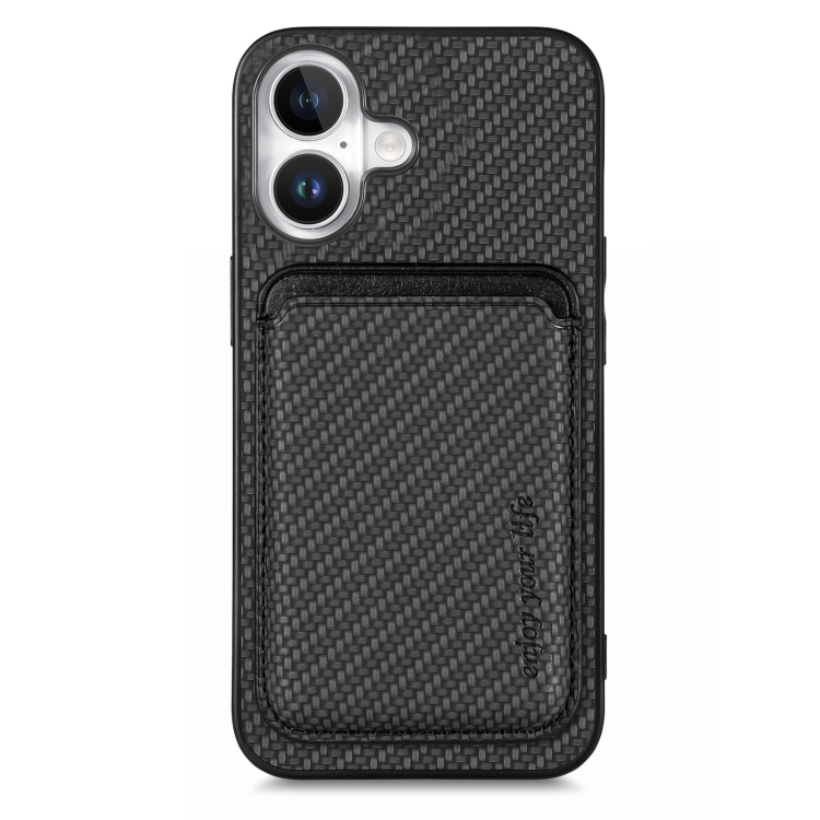 

For iPhone 16 Plus Carbon Fiber Leather Card Magsafe Phone Case(Black)