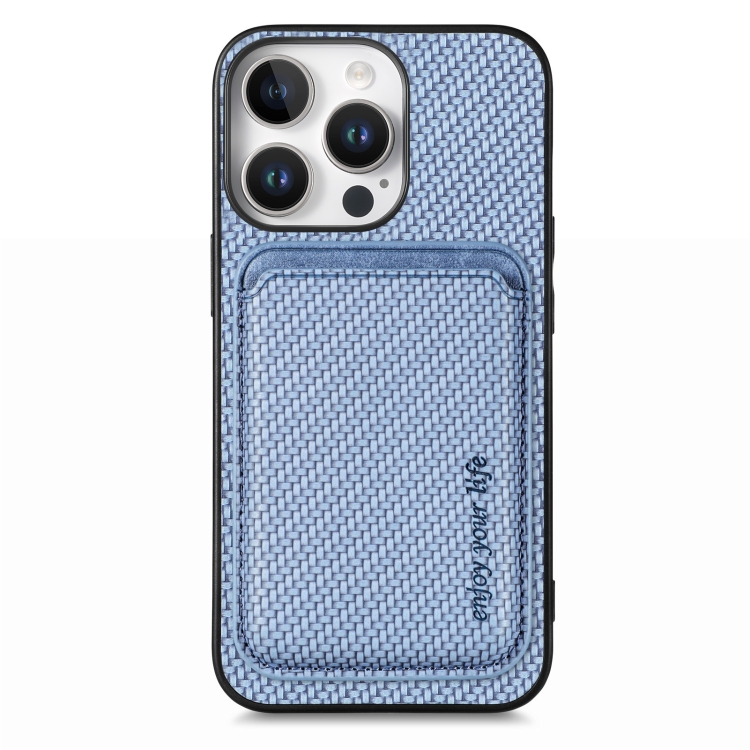 

For iPhone 16 Pro Carbon Fiber Leather Card Magsafe Phone Case(Blue)