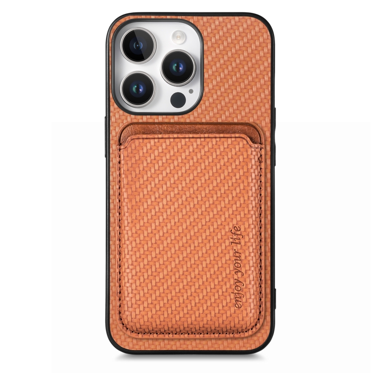 

For iPhone 16 Pro Carbon Fiber Leather Card Magsafe Phone Case(Brown)