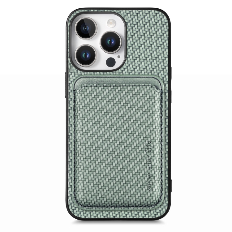 

For iPhone 16 Pro Carbon Fiber Leather Card Magsafe Phone Case(Green)