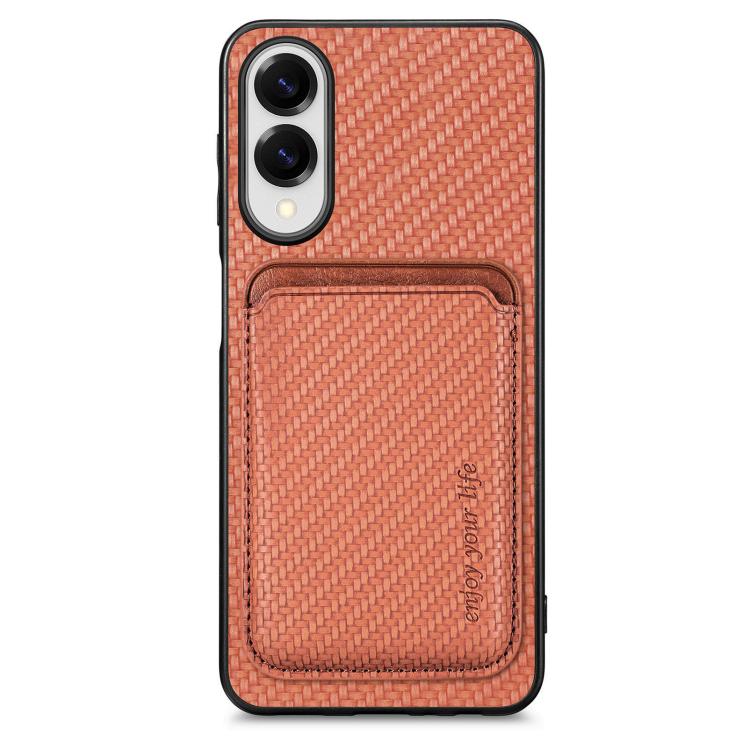 

For iPhone 16e Carbon Fiber Leather Card Magsafe Phone Case(Brown)