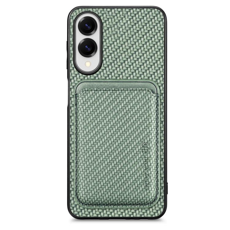 

For iPhone 16e Carbon Fiber Leather Card Magsafe Phone Case(Green)