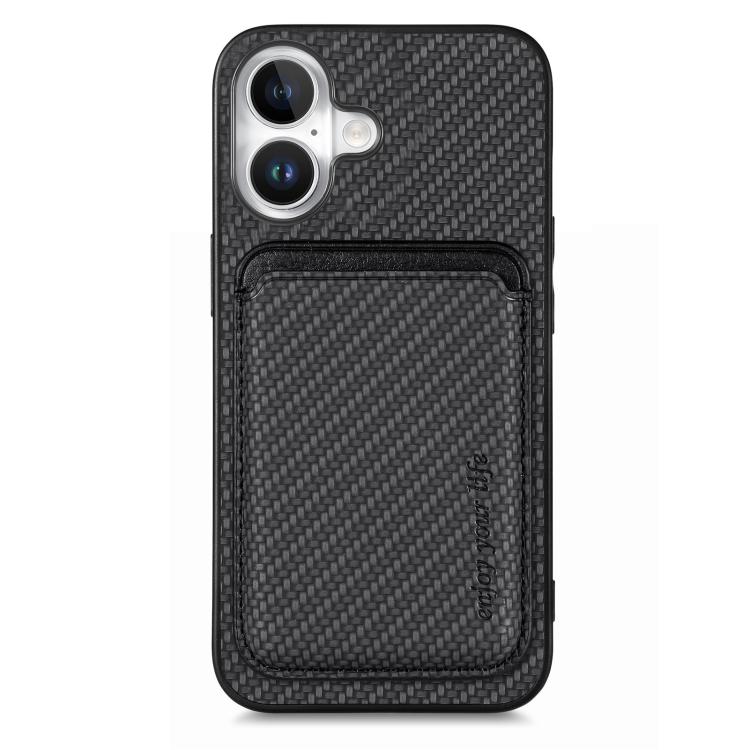 

For iPhone 17 Carbon Fiber Leather Card Magsafe Phone Case(Black)