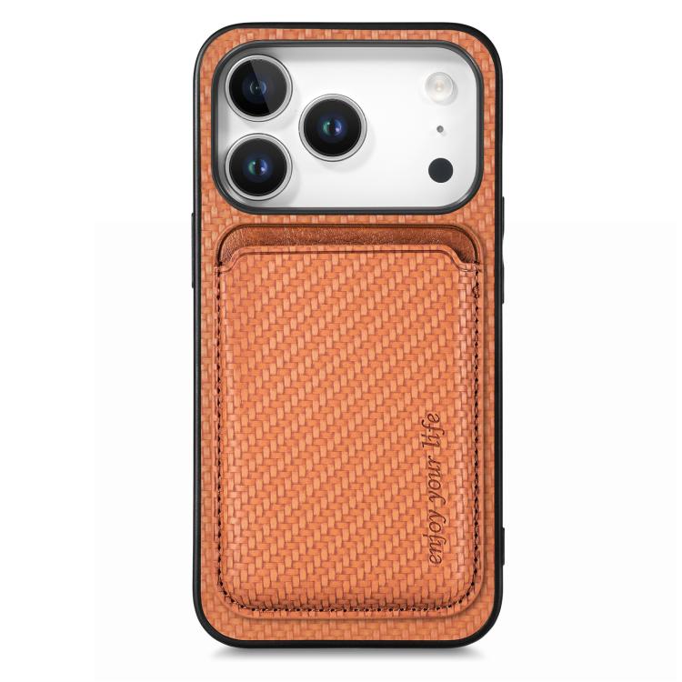 

For iPhone 17 Pro Max Carbon Fiber Leather Card Magsafe Phone Case(Brown)