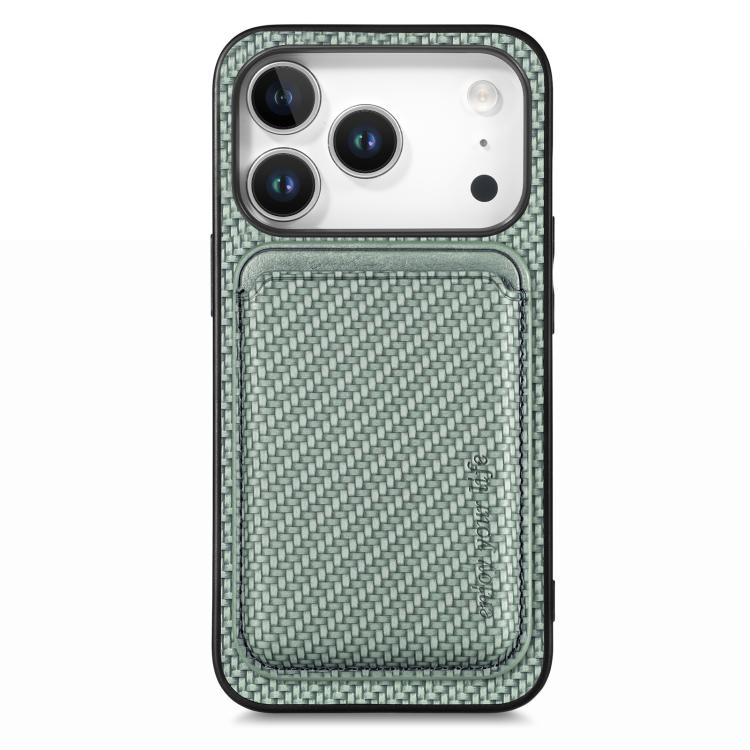 

For iPhone 17 Pro Max Carbon Fiber Leather Card Magsafe Phone Case(Green)