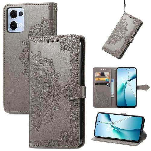 

For OPPO Reno13 Mandala Flower Embossed Leather Phone Case(Gray)