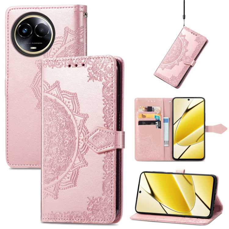 

For Realme 11 5G Mandala Flower Embossed Leather Phone Case(Rose Gold)