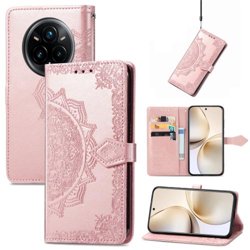 

For Realme 14 Pro+ Mandala Flower Embossed Leather Phone Case(Rose Gold)
