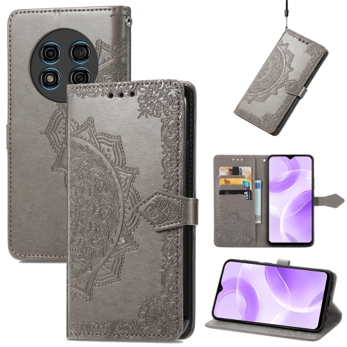 

For Ulefone Note 15 Mandala Flower Embossed Leather Phone Case(Gray)