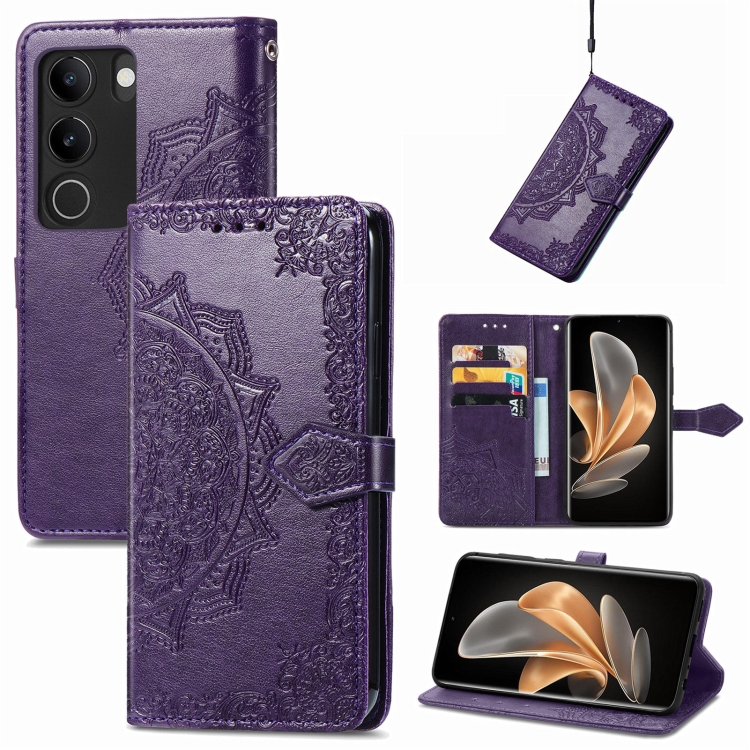 

For vivo S17 Mandala Flower Embossed Leather Phone Case(Purple)