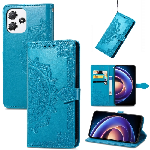 

For Redmi Note 12R Mandala Flower Embossed Leather Phone Case(Blue)