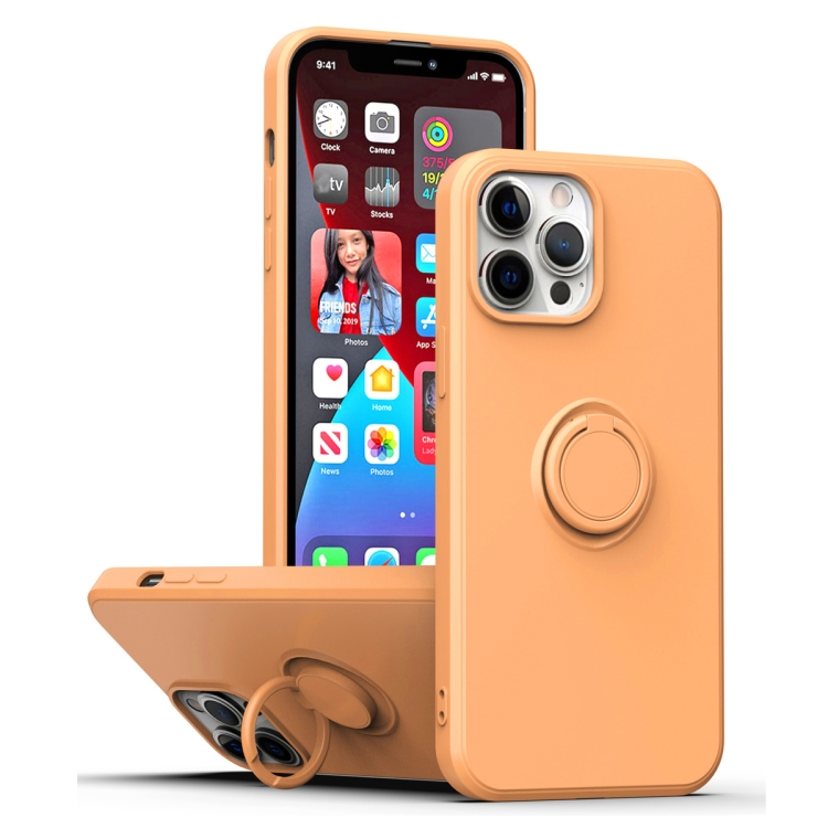 

For iPhone 15 Ring Kickstand Silicone Phone Case(Orange)
