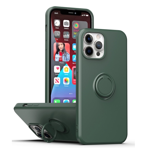 

For iPhone 15 Ring Kickstand Silicone Phone Case(Army Green)