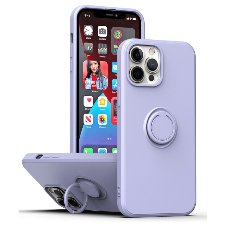 

For iPhone 15 Ring Kickstand Silicone Phone Case(Light Purple)