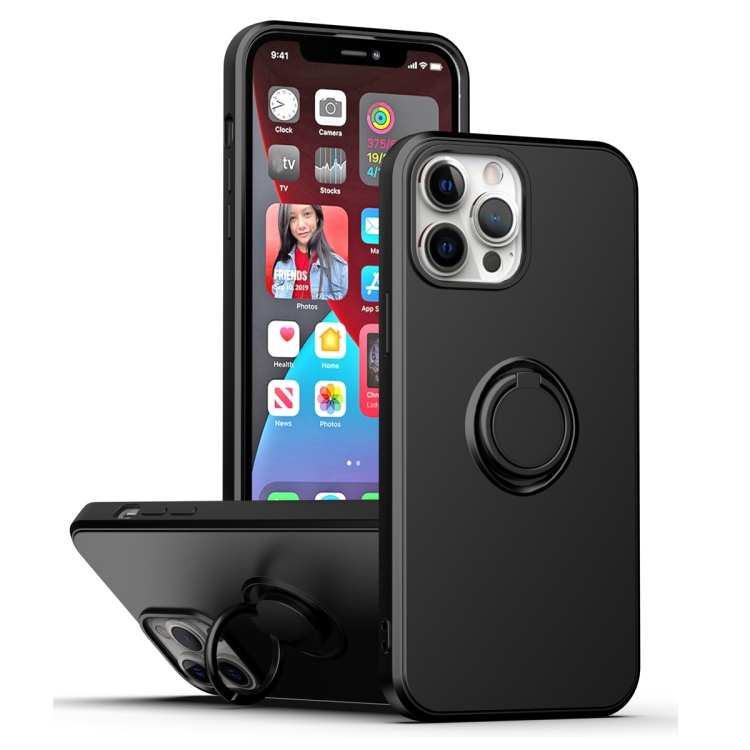

For iPhone 15 Pro Ring Kickstand Silicone Phone Case(Black)