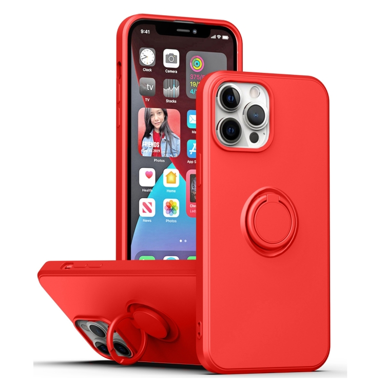 

For iPhone 15 Pro Ring Kickstand Silicone Phone Case(Red)