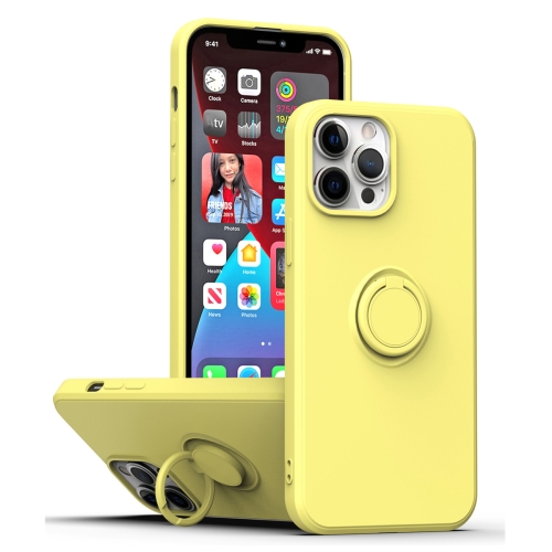 

For iPhone 15 Pro Ring Kickstand Silicone Phone Case(Yellow)