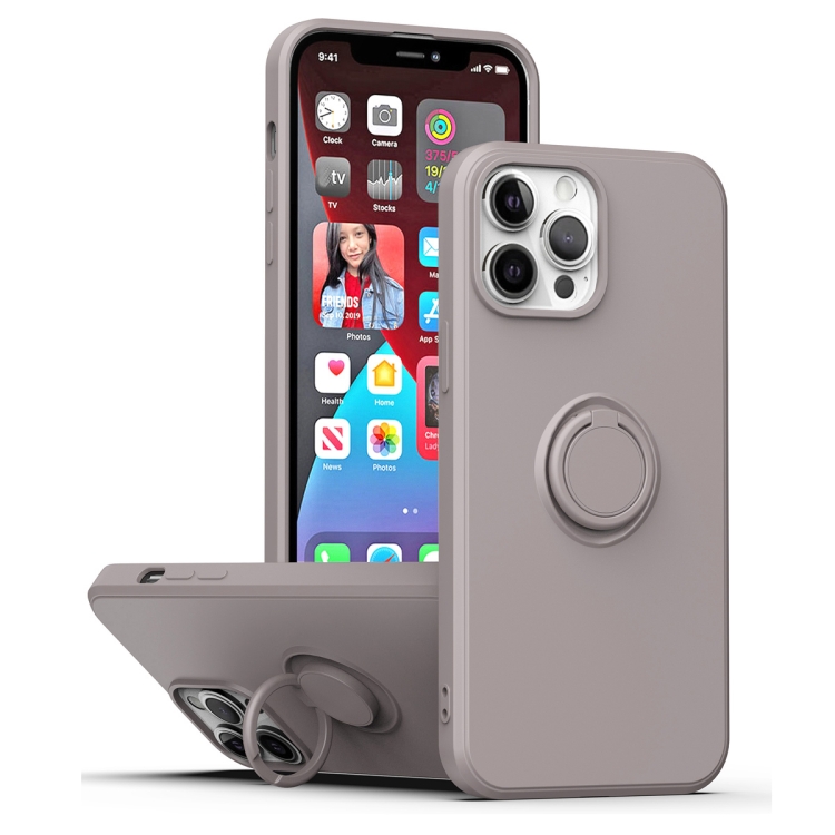 

For iPhone 15 Pro Ring Kickstand Silicone Phone Case(Gray)