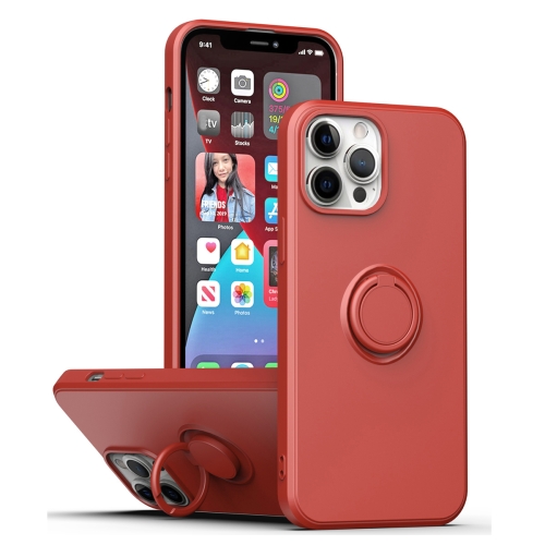 

For iPhone 15 Pro Ring Kickstand Silicone Phone Case(Hawthorn Red)