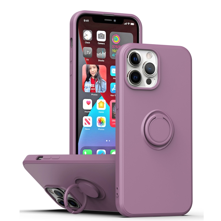 

For iPhone 15 Pro Ring Kickstand Silicone Phone Case(Purple)