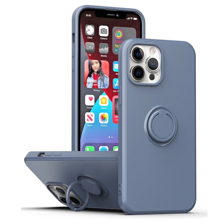 

For iPhone 15 Plus Ring Kickstand Silicone Phone Case(Blue Gray)