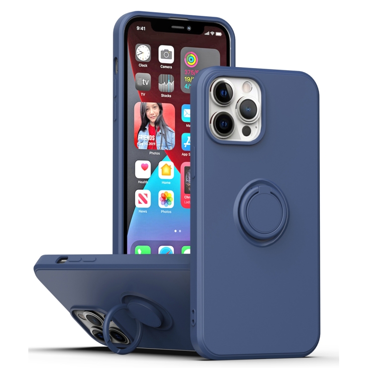 

For iPhone 15 Plus Ring Kickstand Silicone Phone Case(Dark Blue)