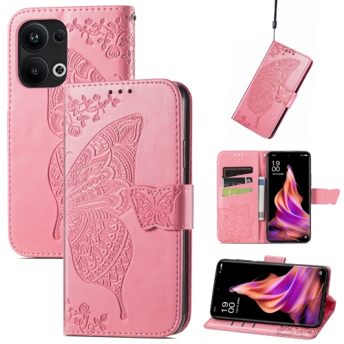 

For OPPO Reno9 Pro+ Butterfly Love Flower Embossed Leather Phone Case(Pink)