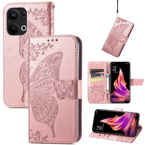 

For OPPO Reno9 Pro+ Butterfly Love Flower Embossed Leather Phone Case(Rose Gold)