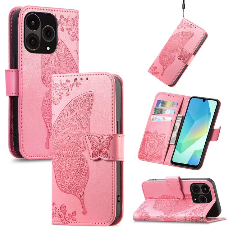

For OnePlus 15 Butterfly Love Flower Embossed Leather Phone Case(Pink)