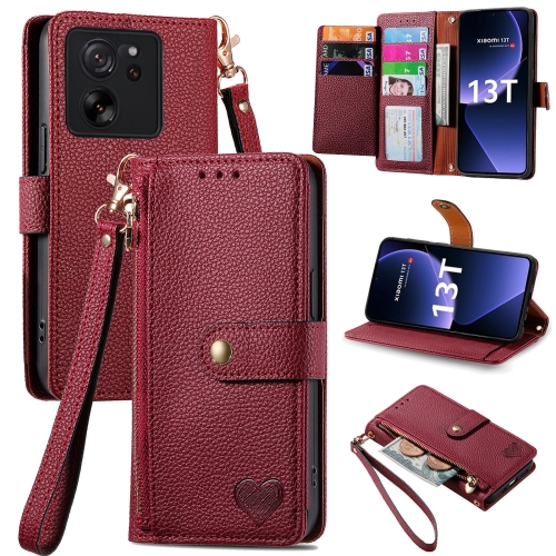 

For Xiaomi 13T Love Zipper Lanyard Leather Phone Case(Red)