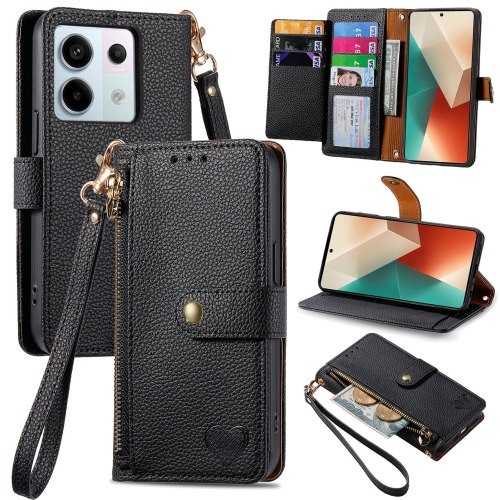 

For Redmi Note 13 Pro 5G Love Zipper Lanyard Leather Phone Case(Black)