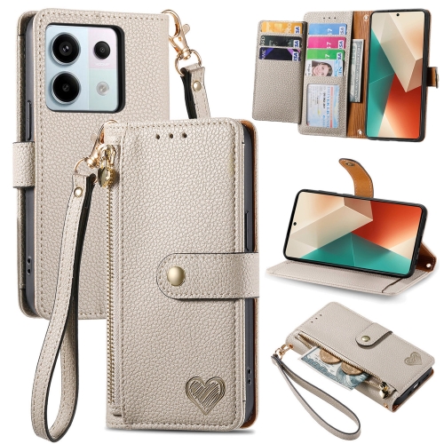 

For Redmi Note 13 Pro 5G Love Zipper Lanyard Leather Phone Case(Gray)
