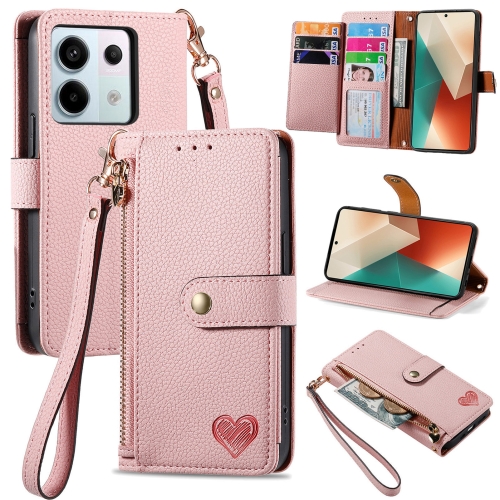 

For Redmi Note 13 Pro 5G Love Zipper Lanyard Leather Phone Case(Pink)